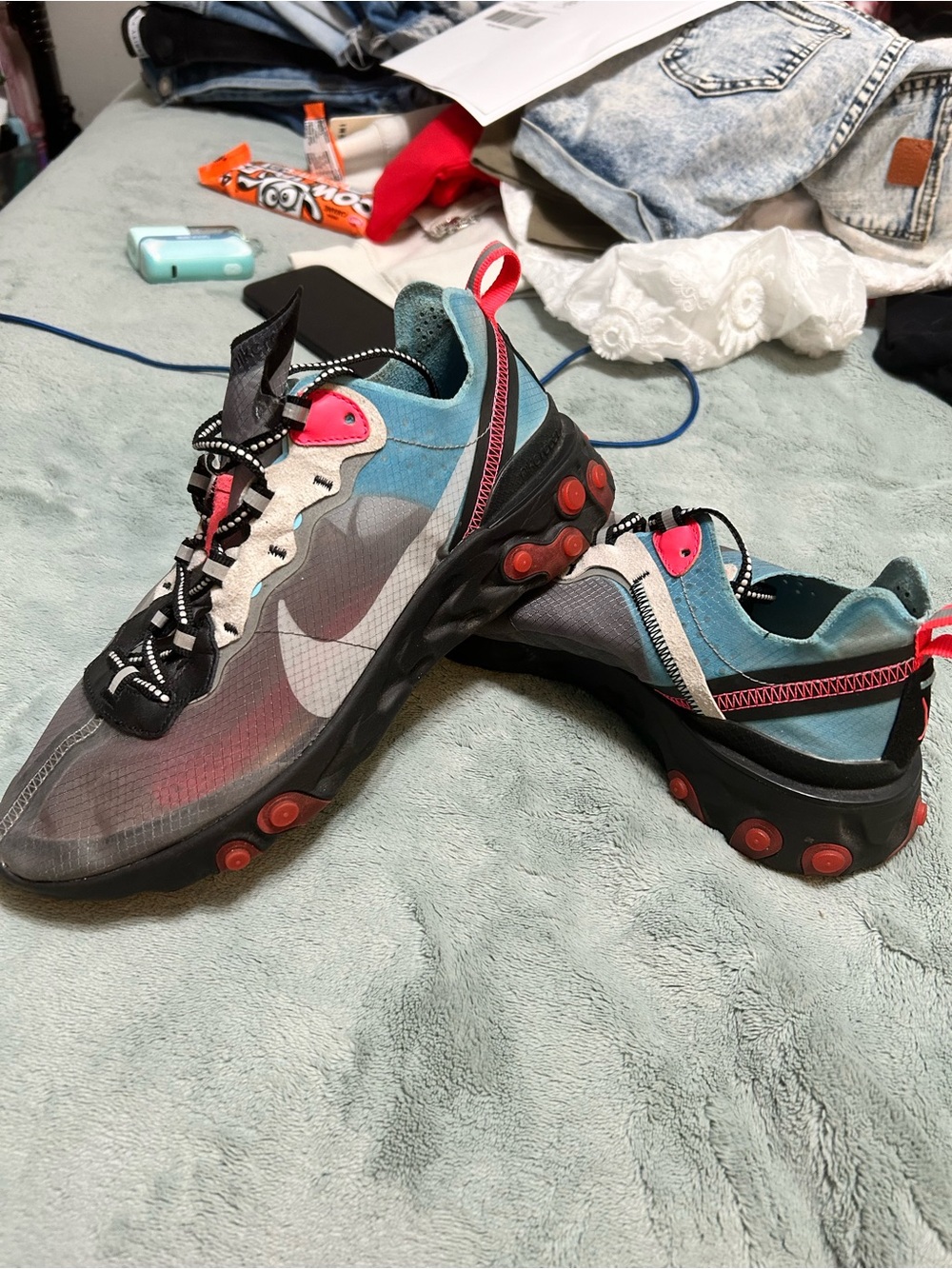 Nike Athletic Sneakers in Teal, Black & Coral Accent